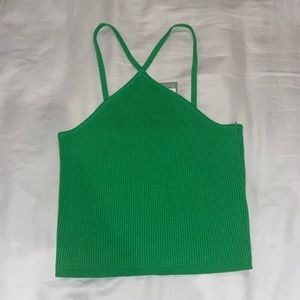 Green ribbed knit crop top